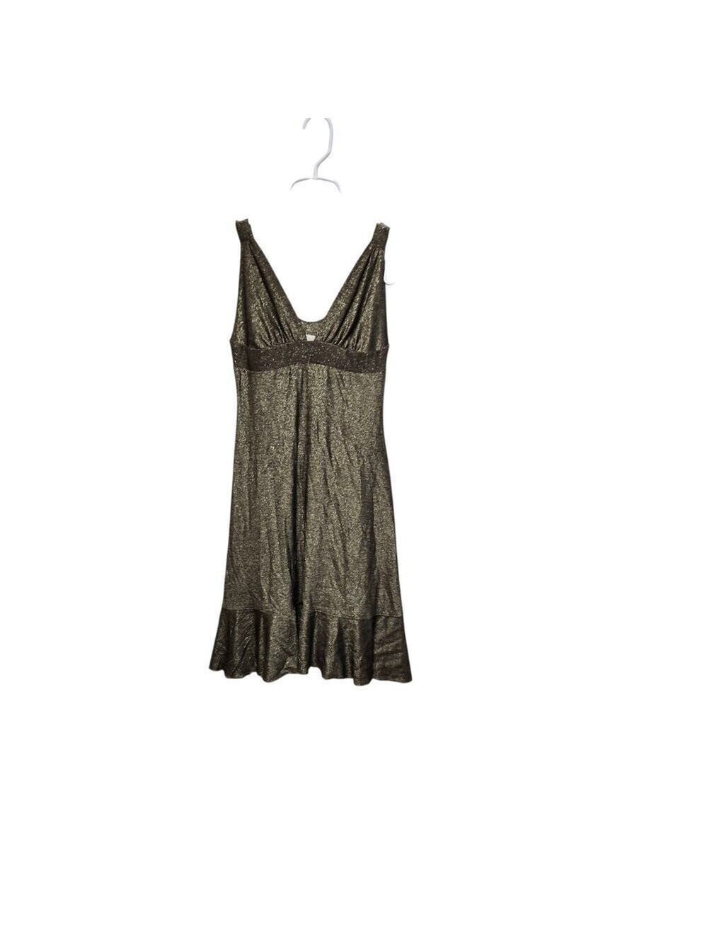 Metallic Gold Mini Dress M Shimmer V Neck Party Clubwear
